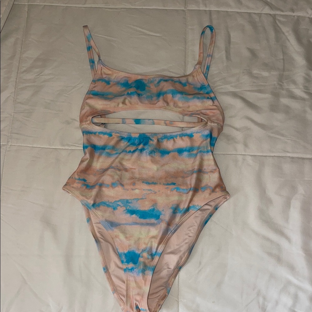 Forever 21 Blue and Tan Tie-Dye One Piece Swimsuit